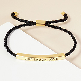 Gold Dipped LIVE LAUGH LOVE Message Bar Pointed Rope Adjustable Cinch Pull Tie Bracelet