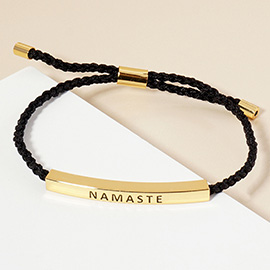 Gold Dipped NAMASTE Message Bar Pointed Rope Adjustable Cinch Pull Tie Bracelet