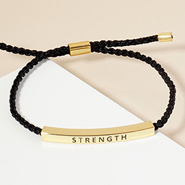 Gold Dipped STRENGTH Message Bar Pointed Rope Adjustable Cinch Pull Tie Bracelet