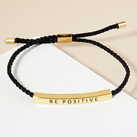 Gold Dipped BE POSITIVE Message Bar Pointed Rope Adjustable Cinch Pull Tie Bracelet