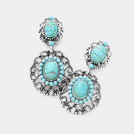 Bohemian Oval Western Turquoise Stone Dangle Earrings