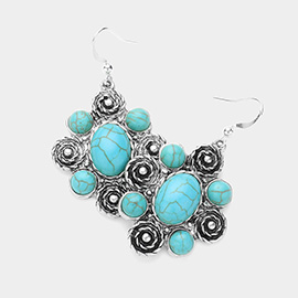 Bohemian Oval Western Turquoise Stone Pointed Dangle Earrings