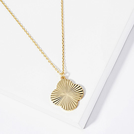 Gold Dipped Textured Metal Quatrefoil Pendant Necklace