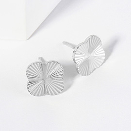 White Gold Dipped Textured Metal Quatrefoil Stud Earrings