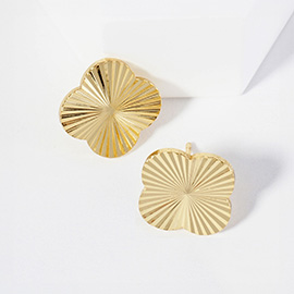 Gold Dipped Textured Metal Quatrefoil Stud Earrings