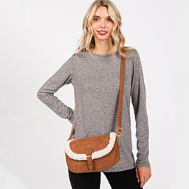 Fleece Trimmed Solid Crossbody Bag