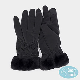 Bow And Faux Fur Cuff Fleece Smart Touch Gloves