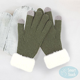 Faux Fur Cuff Smart Touch Knit Gloves