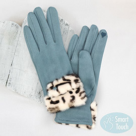 Leopard Faux Fur Cuff Smart Touch Gloves