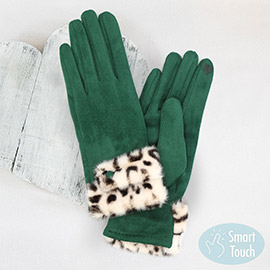 Leopard Faux Fur Cuff Smart Touch Gloves