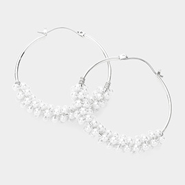 Pearl Beaded Pointed Hoop Pin Catch Earrings