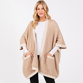 Fuzzy Herringbon Pocket Kimono Poncho