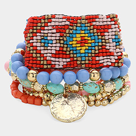 7PCS - Boho Stretch Multi Layered Bracelets