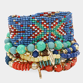 7PCS - Boho Stretch Multi Layered Bracelets