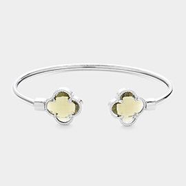 Glass Stone Quatrefoil Tip Cuff Bracelet