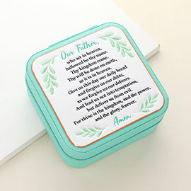 Religious Message Printed Faux Leather Portable Square Jewelry Box