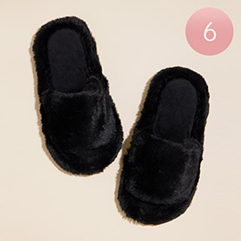 6Pairs - Open Toe Plain Fuzzy Slipper