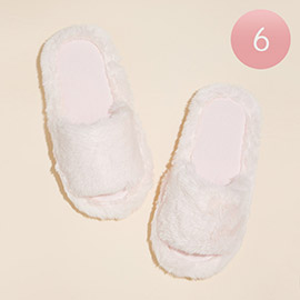 6Pairs - Open Toe Plain Fuzzy Slipper