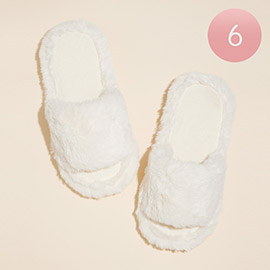 6Pairs - Open Toe Plain Fuzzy Slipper