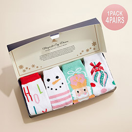 4Pairs -Snowman Holly Christmas Bundle Gift Socks Set