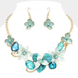 Colored Metal Flower Stone Cluster Resin Bib Necklace