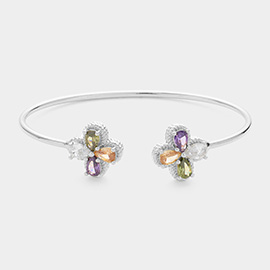 Flower CZ Stone Tip Cuff Bracelet