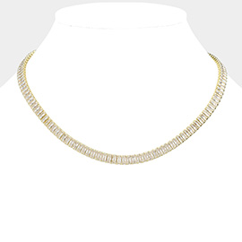 Stainless Steel Emerald Cut CZ Stone Tennis Chain Necklace