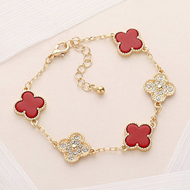 Stone Paved Natural Stone Quatrefoil Link Bracelet