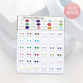 36Pairs - CZ Birthstone Stud Earrings