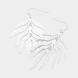 Textured Metal Tropical Leaf Dangle Earrings