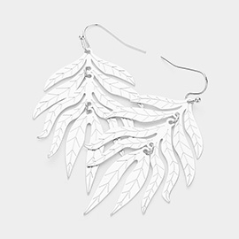 Textured Metal Tropical Leaf Dangle Earrings