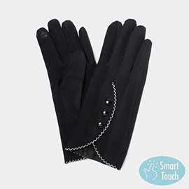 Embroidery Lace Button Deco Smart Touch Gloves