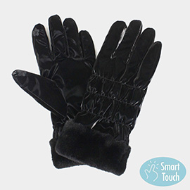 Puffy Faux Fur Cuff Smart Touch Gloves