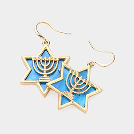 Star of David Hanukkah Menorah Candle Drop Earring