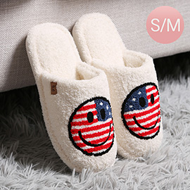 Happy Face American Flag Print Soft Home Indoor Floor Slippers