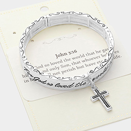 John 3:16 Message Metal Cross Charm Stretch Bracelet