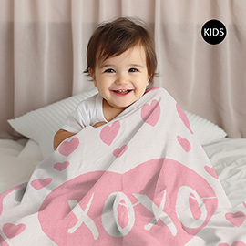 XOXO Message Heart Patterned Reversible Kids Throw Blanket