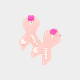 Hope Message Glittered Pink Ribbon Stud Earrings