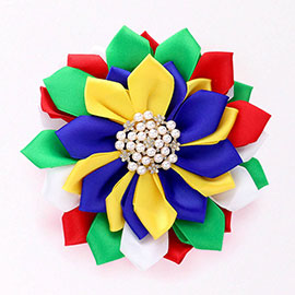 Pearl Pointed Flower Ribbon Brooch / Hair Clip