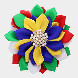 Pearl Pointed Flower Ribbon Brooch / Hair Clip