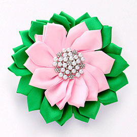 Pearl Pointed Flower Ribbon Brooch / Hair Clip