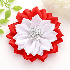 Pearl Pointed Flower Ribbon Brooch / Hair Clip