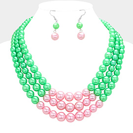 Triple Pearl Layered Strand Necklace