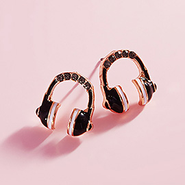 Stone Paved Enamel Headphone Stud Earrings