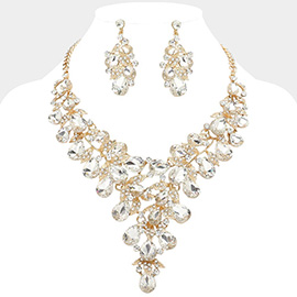 Teardrop Glass Stone Cluster Embellished Evening Bib Necklace