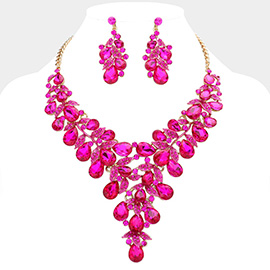 Teardrop Glass Stone Cluster Embellished Evening Bib Necklace