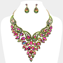 Teardrop Stone Cluster Evening Bib Necklace