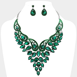 Teardrop Stone Cluster Evening Bib Necklace