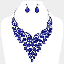 Teardrop Stone Cluster Evening Bib Necklace