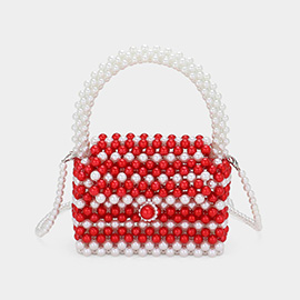 Pearl Beaded Mini Top Handle Handbag / Crossbody Bag